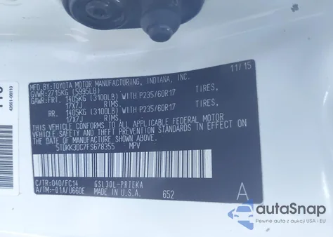 2015 Toyota Sienna Le 8 Passenger z USA, uszkodzony, nr VIN 5TDKK3DC7FS678355